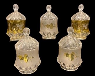 EAPG DUNCAN & SONS Zipper Slash Amber Stain Etched Candy Jars
