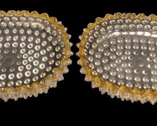 Two Vintage HOBBS FRANCES WARE Hobnail Amber Oval Serving Platters
