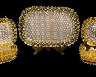 Vintage HOBBS FRANCES WARE Hobnail Amber Platter & Plates
