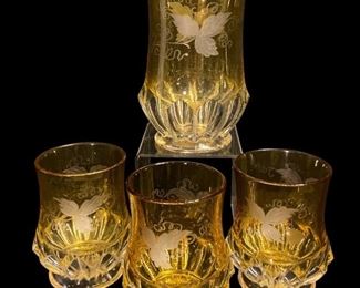 EAPG DUNCAN & SONS Zipper Slash Amber Stain Etched Spooner Set
