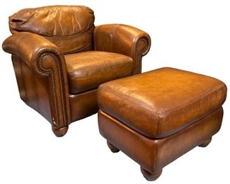YELLOWSTONE Leather Club Chair & Ottoman, Contemporary
