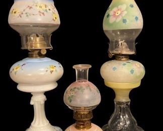 Collection Antique Floral Oil Lamps EAPG W.B.G Corp, P & A Hornet
