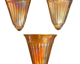 Three FENTON Amber Carnival Glass Wall Pockets
