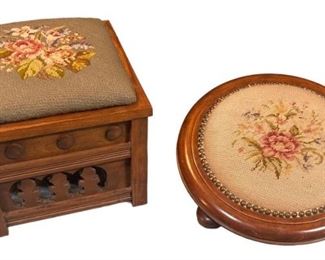 2 Victorian Embordered Footstools
