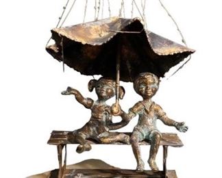 Brass Sculpture of Children on Marble Base After Curtis Jere
