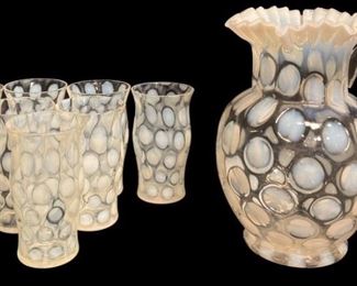 Vintage FENTON Opalescent Coin Dot Lemonade Set
