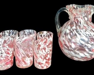 Vintage EAPG NORTHWOOD GLASS CO. Pink Spatter Lemonade Set
