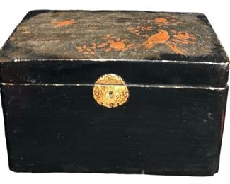 Antique Black Lacquered Japanese Enamel Tea Caddy

