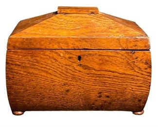 Antique English Sarcophagus Oak Tea Caddy, C. 1878
