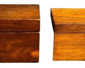 Two Antique Burled Wood English Tea Caddies, Mahogany, Walnut
