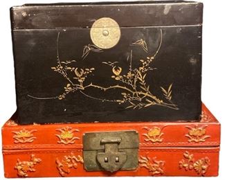 Two Vintage Asian Lacquered Desk Boxes

