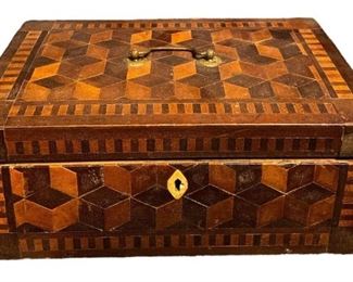 Antique Geometric Inlaid Marquetry Box
