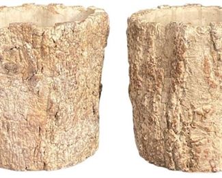 Pair Faux Bois Tree Stump Planters
