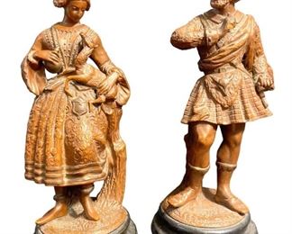 Pair Scottish Man & Woman Figural Statues
