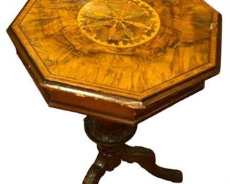 19th C English Inlaid Octagonal Sewing Table
