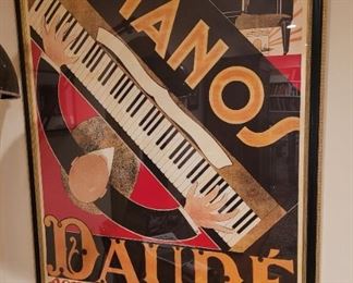 Daude Pianos French poster...very large, circa 1970s reprint