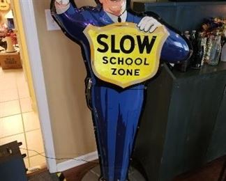 Coca Cola Slow School Zone Policeman Sign 1954