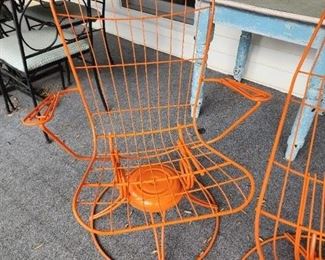 Mid Century Modern Swivel Lounge Chairs (Newly Painted Orange)