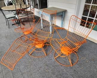 Mid Century Modern Swivel Lounge Chairs (Newly Painted Orange)