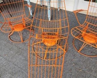 Mid Century Modern Swivel Lounge Chairs (Newly Painted Orange)