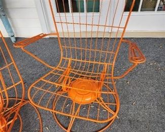 Mid Century Modern Swivel Lounge Chairs (Newly Painted Orange)