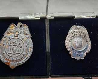 Left: Junior G Man badge. Right: Special Deputy Sheriff’s badge from Fulton County, Ga.