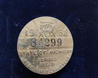 1938 State of Michigan Registered Chauffeur badge.