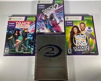 HKT001 Lot of 3 Xbox 360 Video Games & Xbox Halo 2 in Collectible Steelbox Case