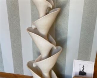 ROBERT COMPTON NATURAL CLAY WATERFALL LILY FOUNTAIN 50” TALL.  DOES HAVE TWO HAIRLINE CRACKS SEE CLOSEUPS IN FOLLOWING PICTURES