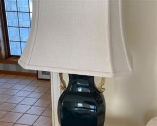 $600.00…………PAIR OF PAUL HANSON LAMPS, WOULD SAY COLOR IS A VERY DARK BLACKISH GREENISH BLUISH COLOR… DEPENDING ON LIGHTING 