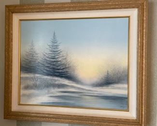 $400.00………….“EARLY MORN” ORIGINAL OIL BY ARNOLD ALANIZ SIGNED ON FRONT AND BACK FOR COMMISSION FRAMED SIZE: 25 1/4” x 21 1/4” 