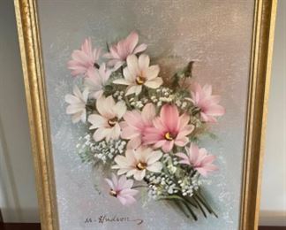 ORIGINAL FLORAL OIL PAINTING BY M. HUDSON FRAMED SIZE: 17” x 13 1/2” 
