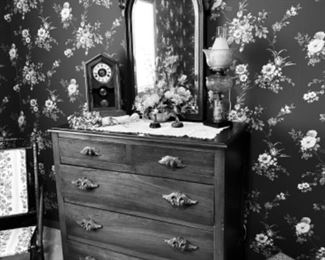 SOLD (ANTIQUE WALNUT DRESSER AND MIRROR)