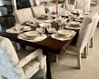Dining room set. Vintage dining room table and custom chairs 