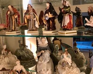 Luigi Fabris bottom shelf with Lladro, Ernst Bohne and Sons top shelf