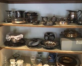 Silver plate serving pieces and kitchen items
