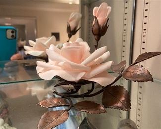 Boehm porcelain and bronze rose