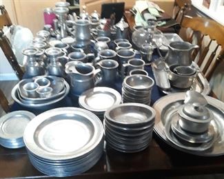 Very sizable collection of pewter dinnerware.