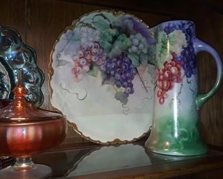 Hand painted pitcher and serving platter