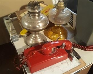 Oil lamps and
A rare Red Wall Phone