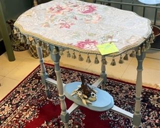 Lt. Blue Tapestry table with bird.