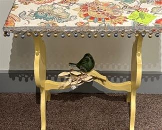 Yellow Tapestry table with bird