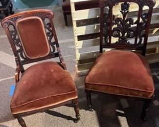 Two Rosewood Burgundy  Velour Chairs