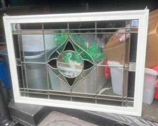 Heron Stained glass framed window 