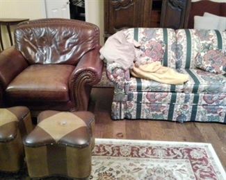 Leather Chair, ottomans, sofa