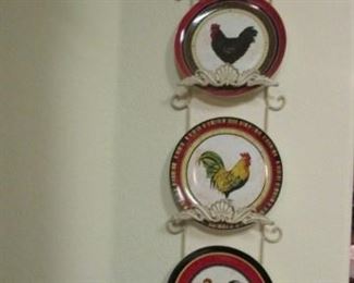 Rooster plates and hanging rack