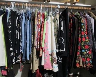 Ladies Clothes.  Sizes 8 and small.  Many skirts are tennis/golf style skirts.  Blue Jean skirts.  Fun patterns.