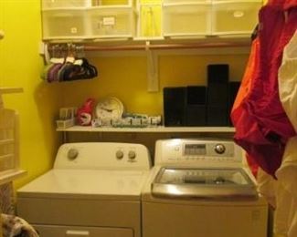Whirlpool Dryer; LG Washing Machine.  Storage containers (all drawers are present....just needed to borrow them for a few moments.