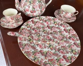 Chintz style cake plate cup saucers and teapot