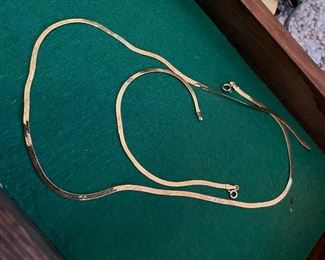 14kt gold herringbone chain and matching bracelet